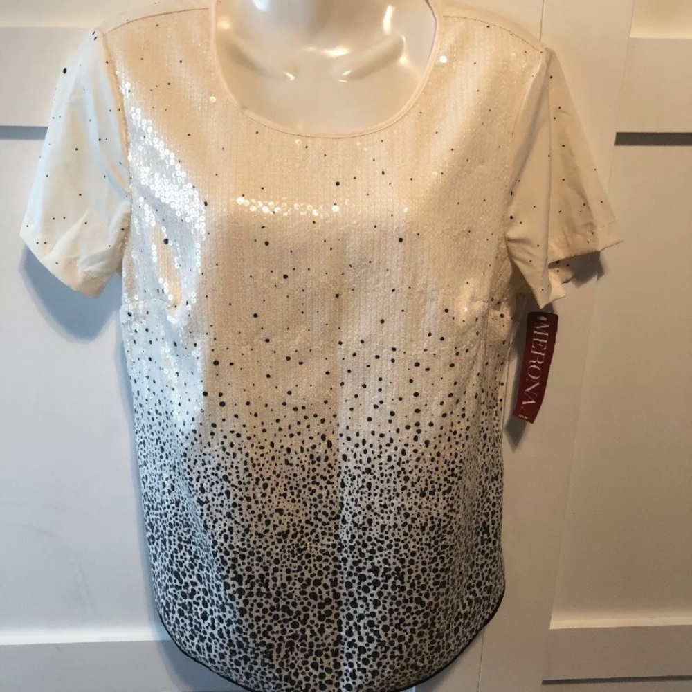 New Cream and Black Sequin Blouse Size M
